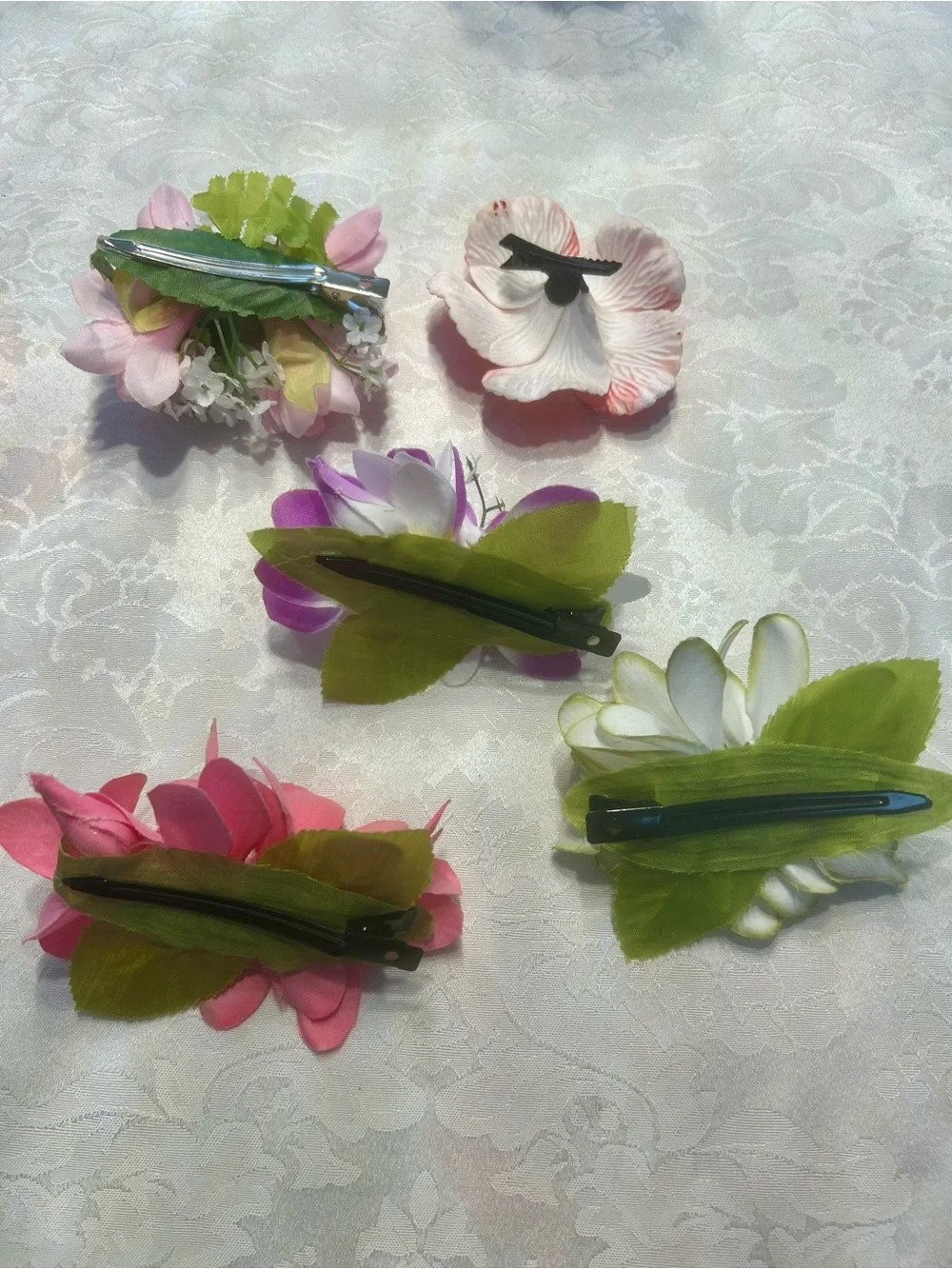 Assorted Silk Flower Hair Clips - Pink, Red, Purple, White. Hawaiiflower clips